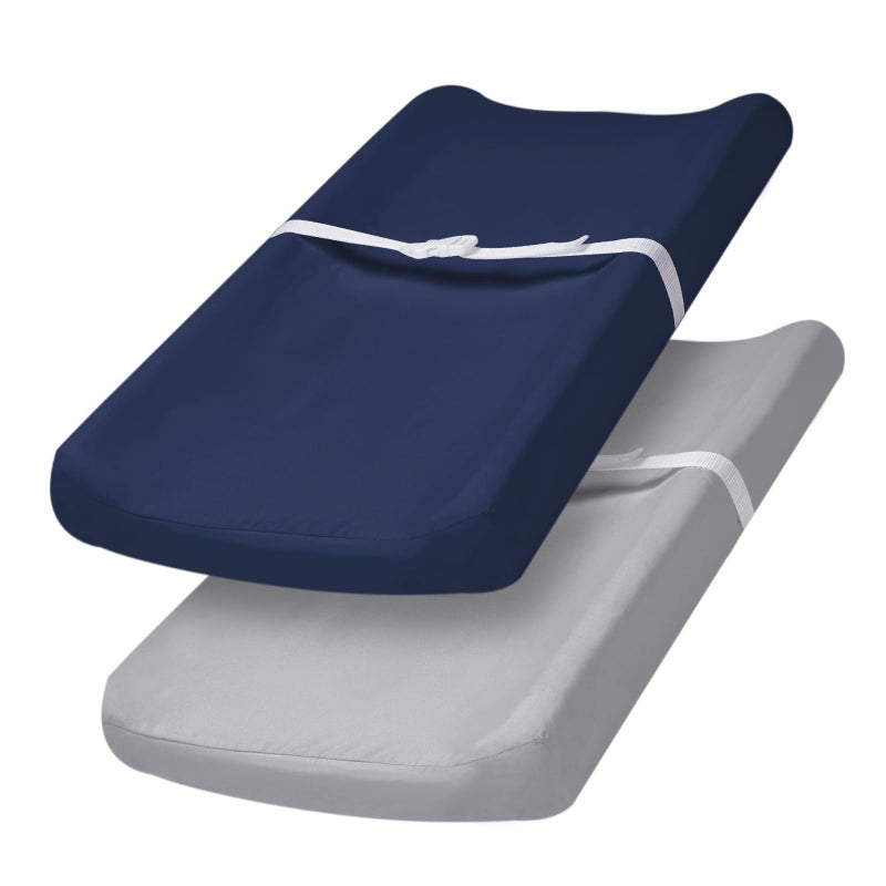 PHF Baby Changing Pad Covers for Boys Girls, 2 Pack Ultra Soft Breathable Microfiber Changing Pad Table Sheets for Most Baby Changing Pads, Light Grey & Navy - Image 1